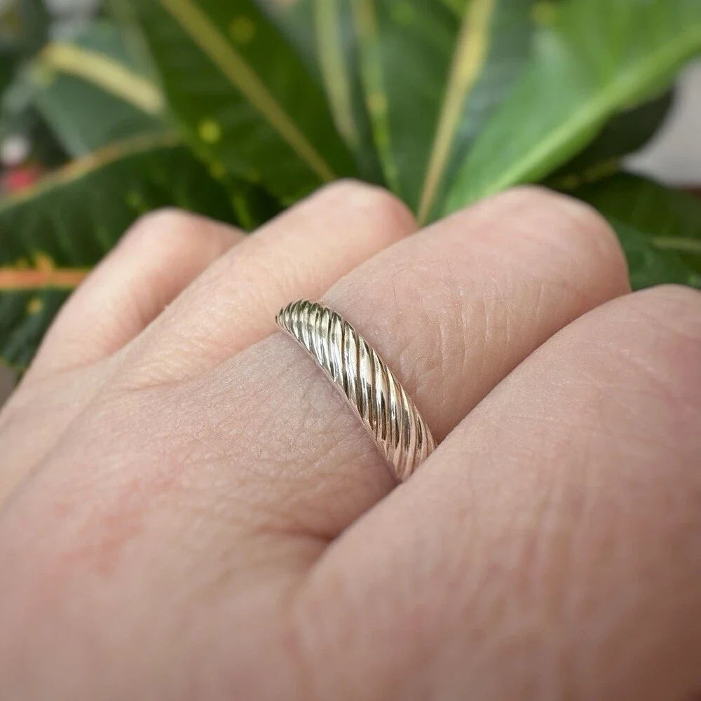 Men’s Sterling Silver Twisted Open Cuff Ring Cigar Band Ring Twist Pattern